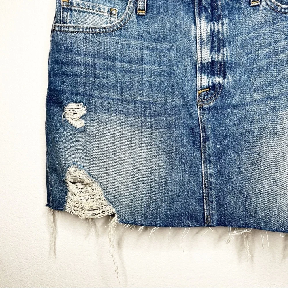 Frame Distressed Raw Hem Denim Skirt